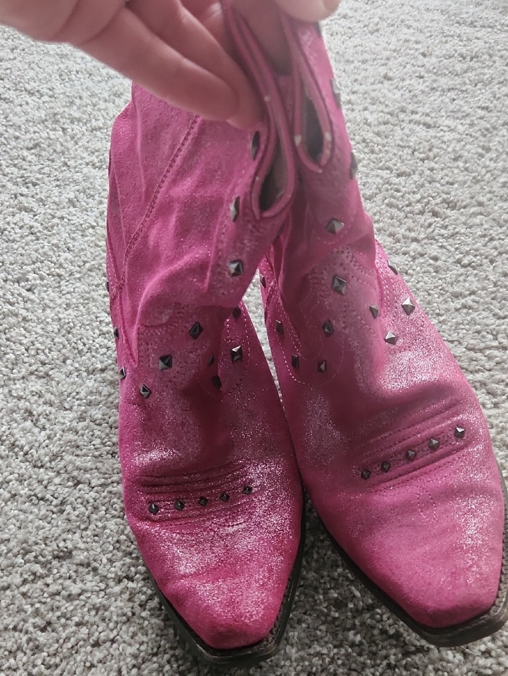 Youth Ariat Pink Studded Suede Cowboy Boots